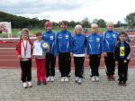 Die Gaensefurther Teilnehmer am GutsMuths Ged&auml;chtnissportfest in Quedlinburg v.l. Pia Hiltscher, Melissa Helmecke, Josie Busse, Lara R&ouml;hling, Lara Hiltscher, Calvin M&uuml;ller, Marek Kadereit, Nina Ritter. 