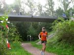 Petra Becker an der Br&uuml;cke in Gr&ouml;na.