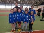 Beim letzten Sportfest des Jahres in Magdeburg dabei v.l. Ben-Luca Bothe, Michelle Otto, Pascal Richter, Nina Ritter, Gina Frohberg, Laura Otto, Sophia B&ouml;hnke,  Elicia Vetter und Fabienne S&auml;misch mit Auguste, dem neuen Maskottchen der Gaensefurther.
