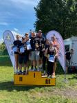 Die siegreichen Staffelteams (1. Platz- Torsten Keusch/Bernhard M&ouml;hwald/ Fabian R&ouml;der), 2. Platz- Larissa Eller/ Tom Dix/ Gordon Eller), 3. Platz Marlene Werner/ Linda Dix/Sebastian Elfert)