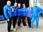 Die Starter Lutz Klau&szlig;, Nico Mahler, Renate Liedtke, Kathleen Mahler, Kirsten und André Geist nach ihrem Lauf beim 22. Geiseltalseelauf in Braunsbedra (v.l.n.r)
